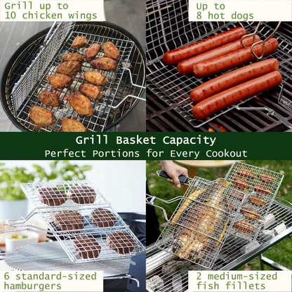 Grill Basket Stainless Steel | Basket Cooking Accessories | Grill Baskets for Outdoor Grill | Grill Accessories for Outdoor | Grill Campfire Cooking Equipment | Cooking Gifts For Men Fish Grill Basket